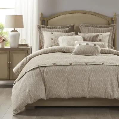 Madison Park Signature Grace Taupe 9 Piece Geometric Oversized Jacquard Comforter Set