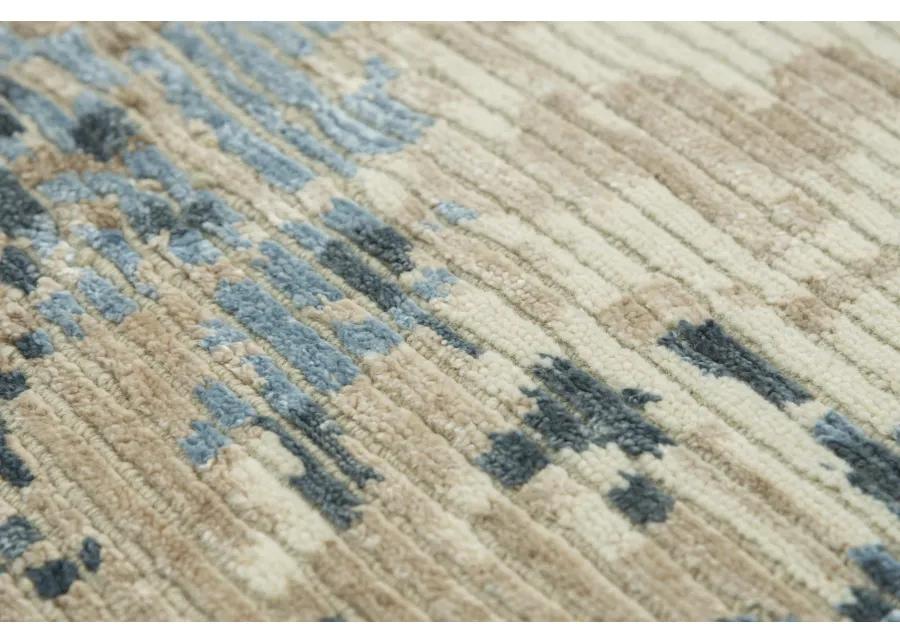 Finesse Beige/Blue Abstract Hand Spun New Zealand Wool/Tencel 10' x 14' Rectangle Rug