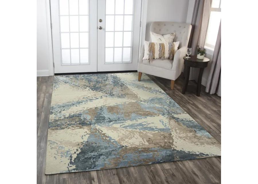 Finesse Beige/Blue Abstract Hand Spun New Zealand Wool/Tencel 10' x 14' Rectangle Rug