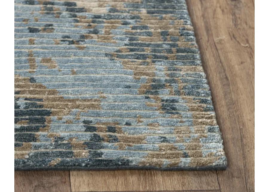 Finesse Beige/Blue Abstract Hand Spun New Zealand Wool/Tencel 10' x 14' Rectangle Rug