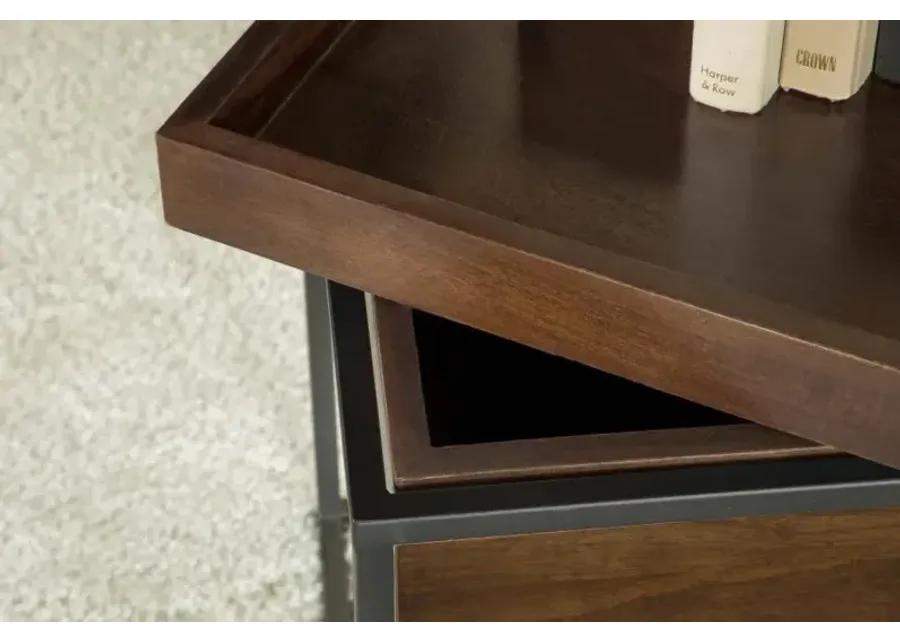 Ondrej Square Accent Table with Removable Top Tray Dark Brown and Gunmetal