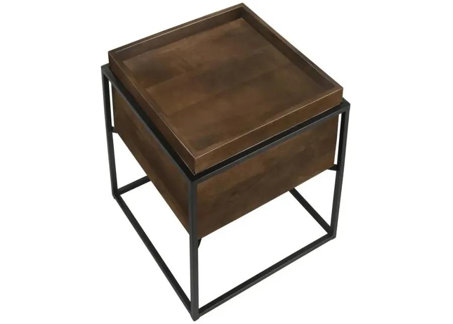 Ondrej Square Accent Table with Removable Top Tray Dark Brown and Gunmetal