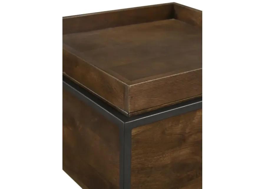 Ondrej Square Accent Table with Removable Top Tray Dark Brown and Gunmetal