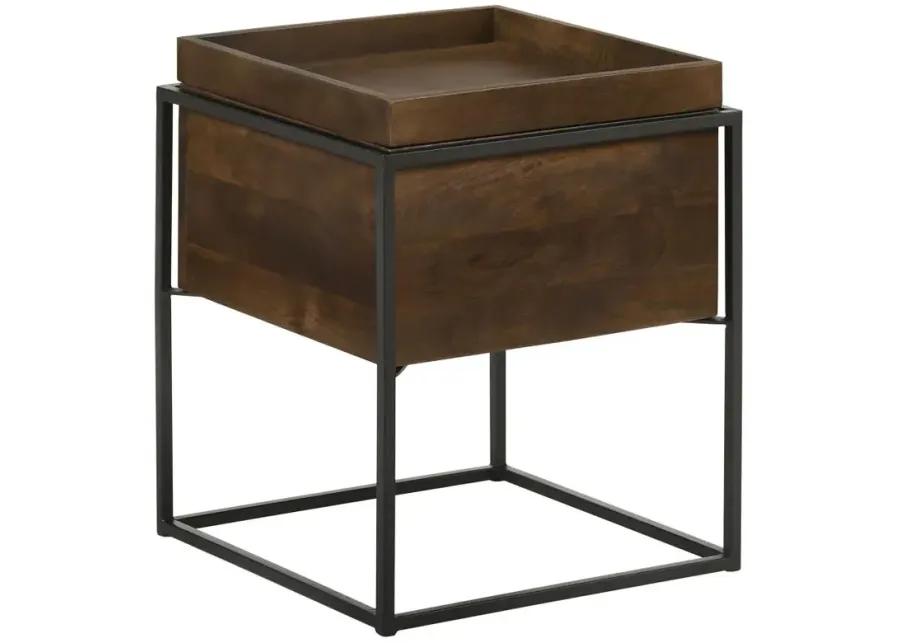 Ondrej Square Accent Table with Removable Top Tray Dark Brown and Gunmetal