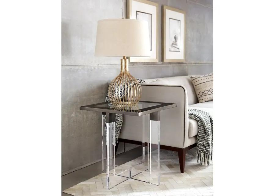 Bastian End Table in Clear Acrylic and Gunmetal Polished Stainless Steel