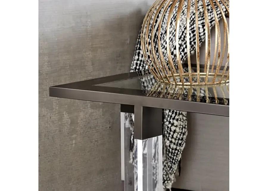 Bastian End Table in Clear Acrylic and Gunmetal Polished Stainless Steel