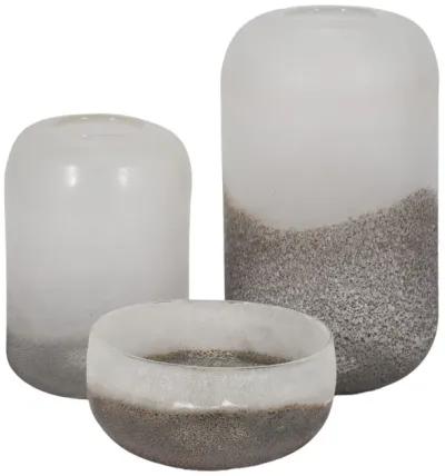 9" Ombre Cylinder Vase, White/grey