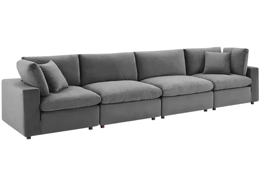 Commix Down Filled Overstuffed Performance Velvet 4-Seater Sofa