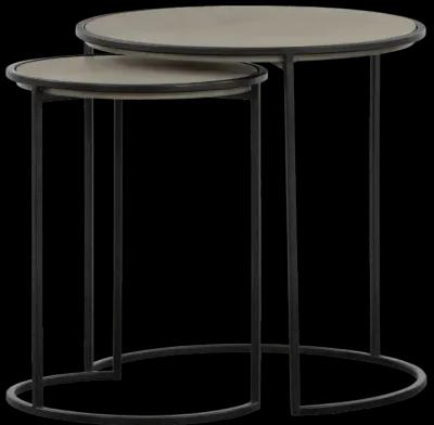 Rina Concrete and Black Metal 2 Piece Nesting End Table Set