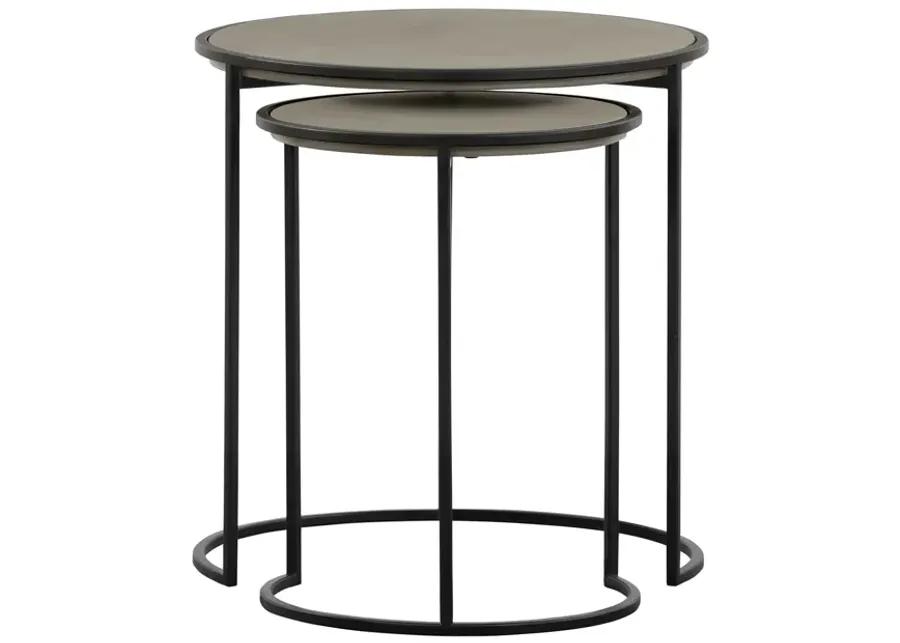 Rina Concrete and Black Metal 2 Piece Nesting End Table Set