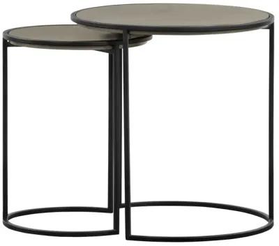 Rina Concrete and Black Metal 2 Piece Nesting End Table Set