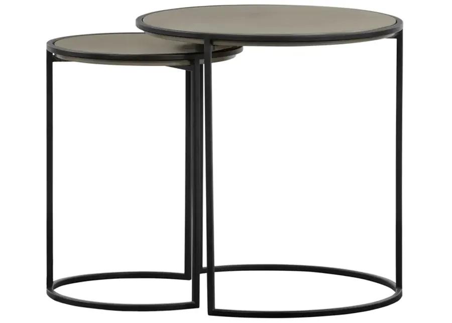 Rina Concrete and Black Metal 2 Piece Nesting End Table Set