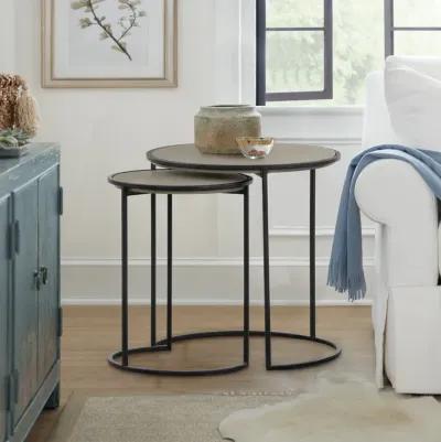 Rina Concrete and Black Metal 2 Piece Nesting End Table Set