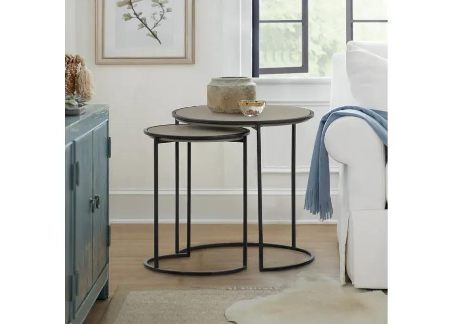 Rina Concrete and Black Metal 2 Piece Nesting End Table Set