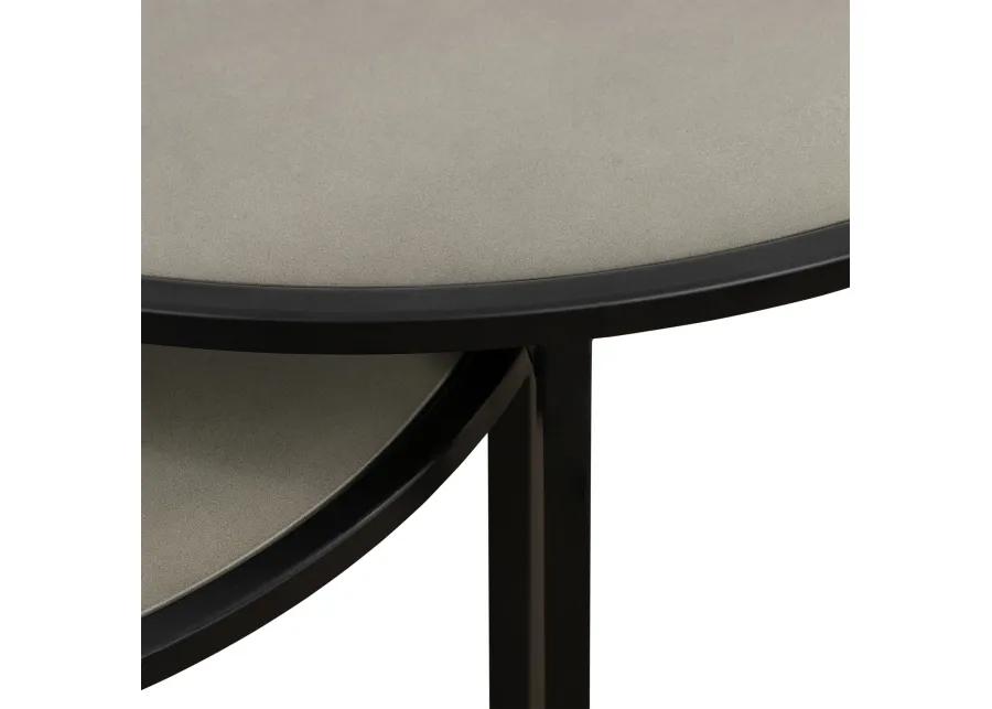 Rina Concrete and Black Metal 2 Piece Nesting End Table Set