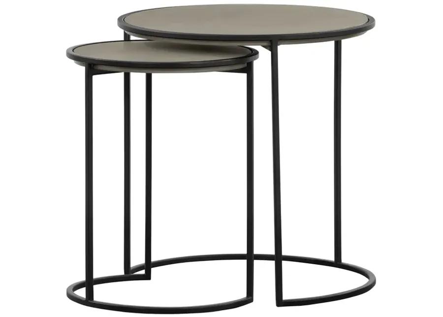 Rina Concrete and Black Metal 2 Piece Nesting End Table Set