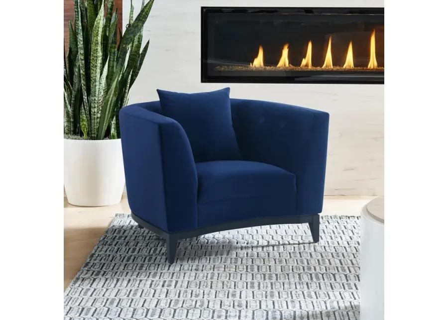 Melange Blue Velvet Upholstered Accent Chair with Black Wood Base