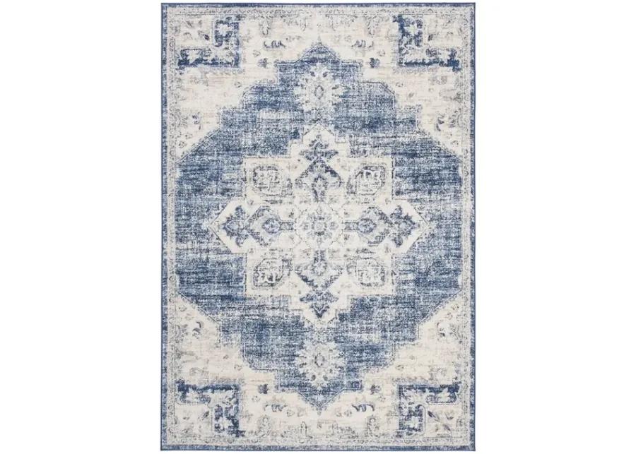 Brentwood 865 Ivory / Navy 5'-3" X 7'-6" Medium Rectangle Powerloomed Rug