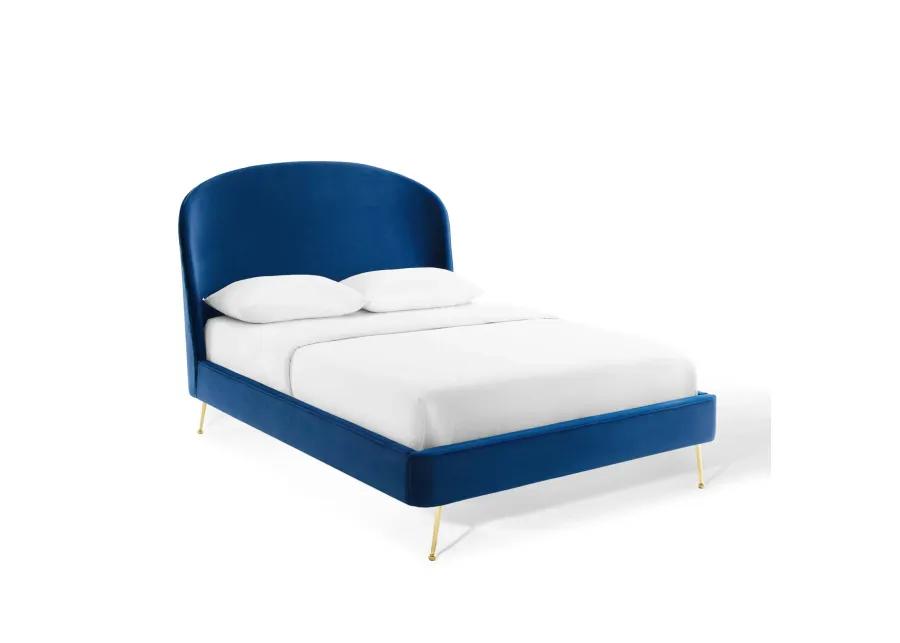 Mira Upholstered Performance Velvet Queen Platform Bed