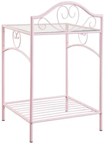 Massi 1-shelf Nightstand with Glass Top Powder Pink