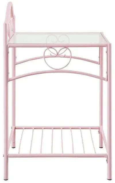 Massi 1-shelf Nightstand with Glass Top Powder Pink