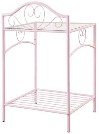 Massi 1-shelf Nightstand with Glass Top Powder Pink