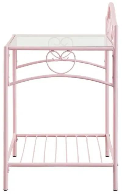 Massi 1-shelf Nightstand with Glass Top Powder Pink