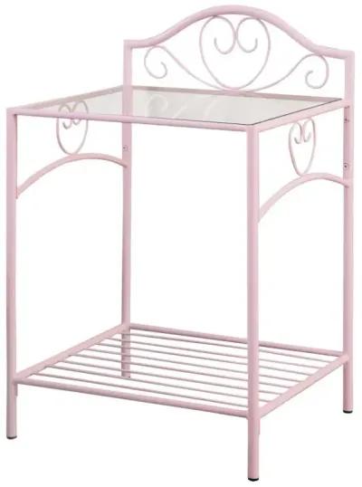 Massi 1-shelf Nightstand with Glass Top Powder Pink