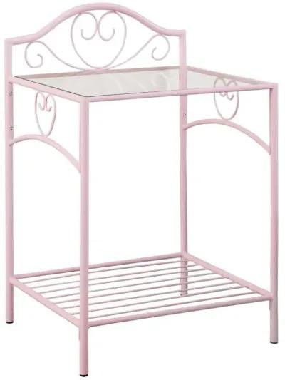 Massi 1-shelf Nightstand with Glass Top Powder Pink