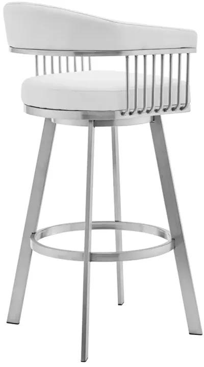 Bronson 29" White Faux Leather and Brushed Stainless Steel Swivel Bar Stool