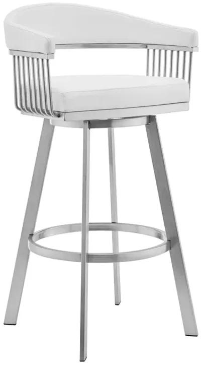 Bronson 29" White Faux Leather and Brushed Stainless Steel Swivel Bar Stool