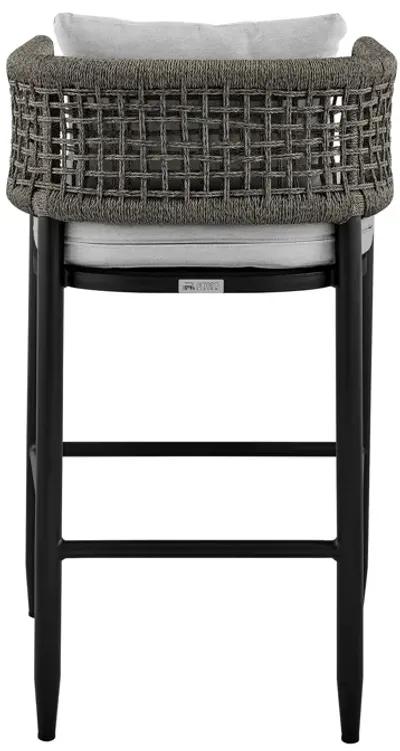 Felicia Outdoor Patio Counter Height Bar Stool in Aluminum with Gray Rope and Cushions