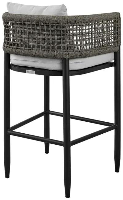 Felicia Outdoor Patio Counter Height Bar Stool in Aluminum with Gray Rope and Cushions