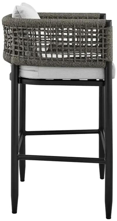 Felicia Outdoor Patio Counter Height Bar Stool in Aluminum with Gray Rope and Cushions