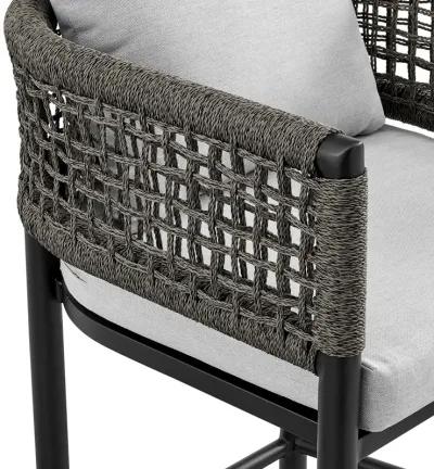 Felicia Outdoor Patio Counter Height Bar Stool in Aluminum with Gray Rope and Cushions