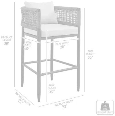 Felicia Outdoor Patio Counter Height Bar Stool in Aluminum with Gray Rope and Cushions