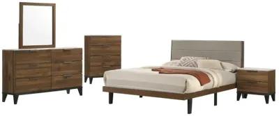 Mays 5-piece Upholstered Queen Bedroom Set Walnut Brown and Grey