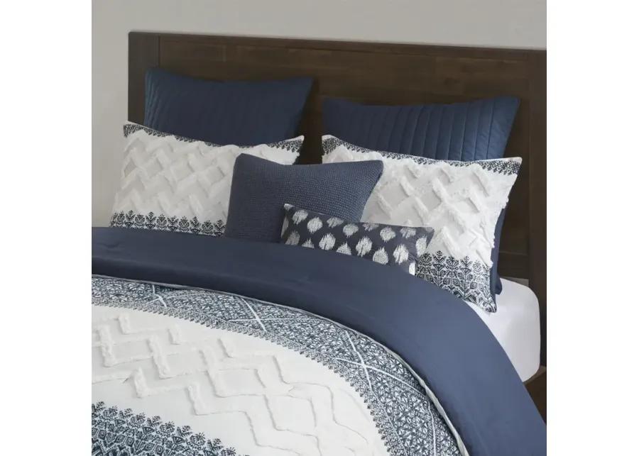 INK+IVY Mila Navy 3 Piece Cotton Comforter Set with Chenille Tufting