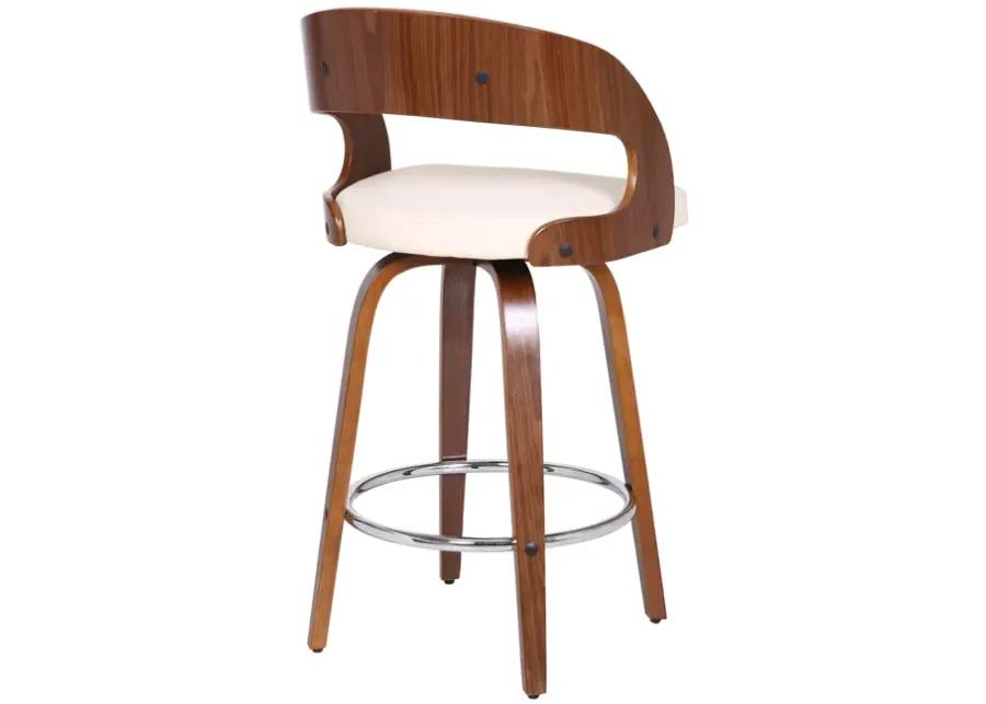 Shelly 26" Counter Height Swivel Cream Faux Leather and Walnut Wood Bar Stool