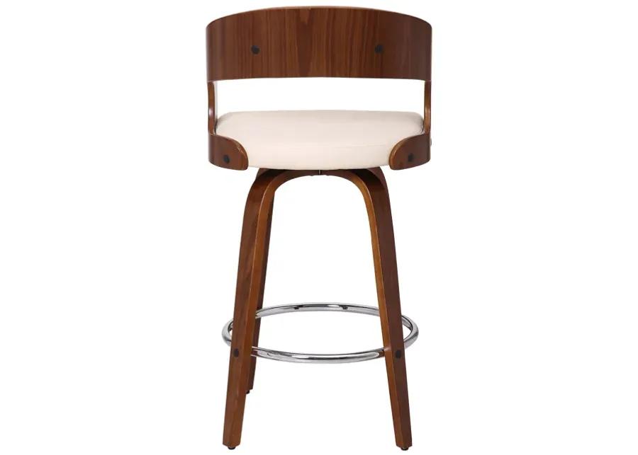 Shelly 26" Counter Height Swivel Cream Faux Leather and Walnut Wood Bar Stool