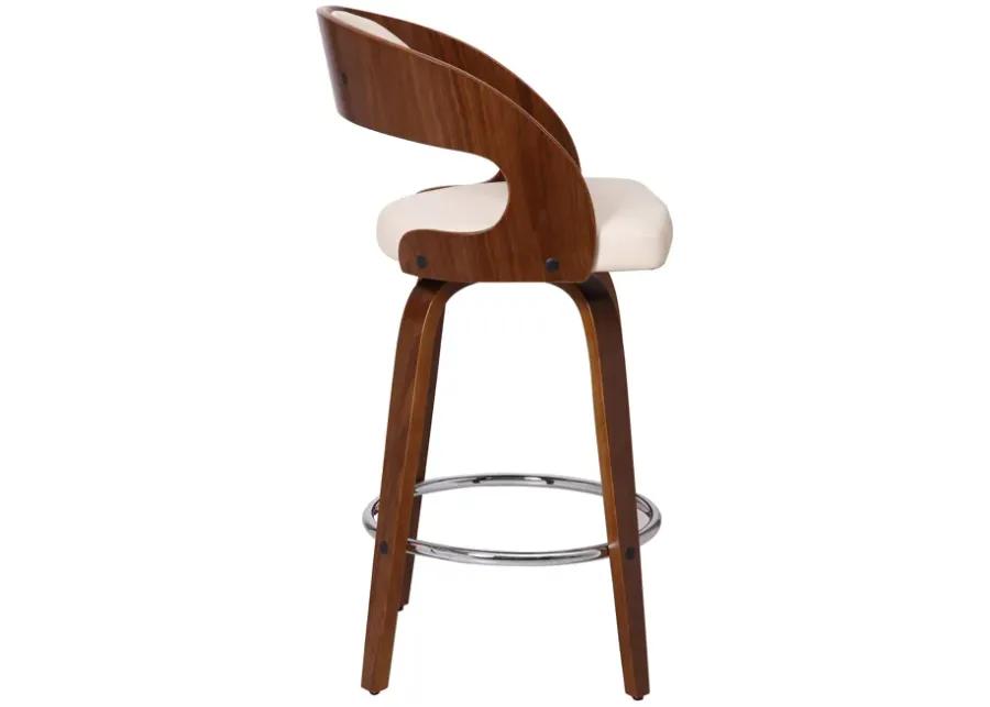 Shelly 26" Counter Height Swivel Cream Faux Leather and Walnut Wood Bar Stool