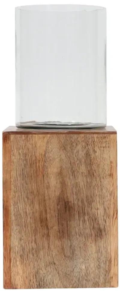 Wood, 15" Square Base Pillar Hurricane, Natural