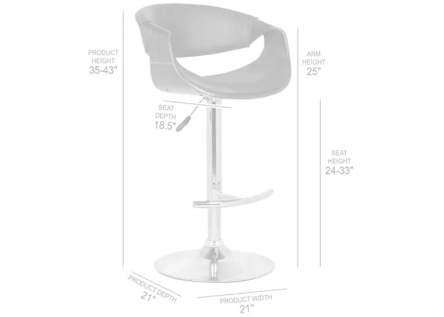 Butterfly Adjustable Height Swivel Grey Faux Leather and Walnut Wood Bar Stool with Chrome Base 