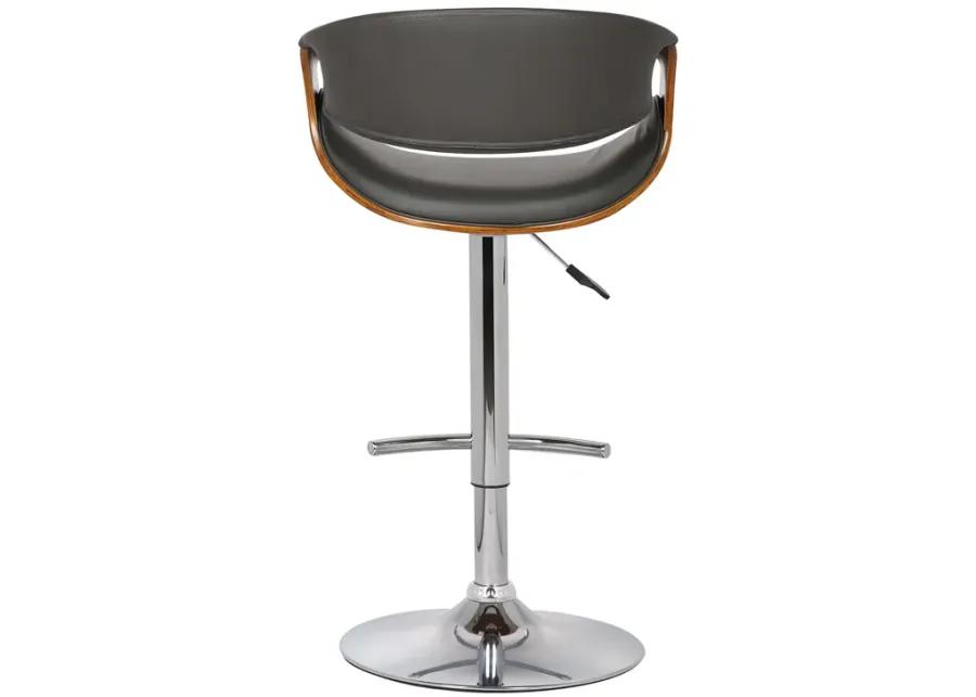 Butterfly Adjustable Height Swivel Grey Faux Leather and Walnut Wood Bar Stool with Chrome Base 