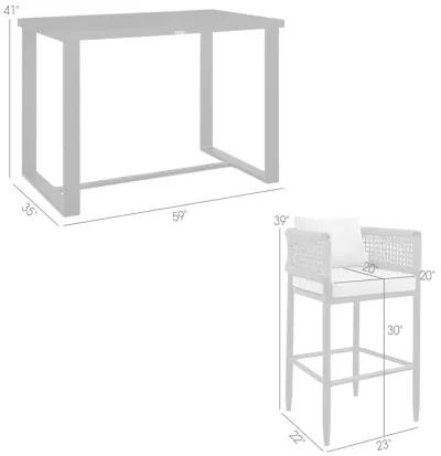 Felicia Outdoor Patio 5-Piece Bar Table Set in Aluminum with Gray Rope and Cushions