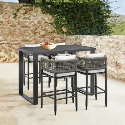 Felicia Outdoor Patio 5-Piece Bar Table Set in Aluminum with Gray Rope and Cushions