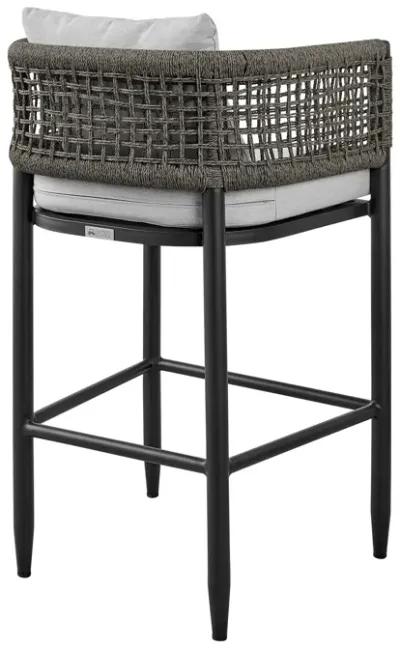 Felicia Outdoor Patio 5-Piece Bar Table Set in Aluminum with Gray Rope and Cushions