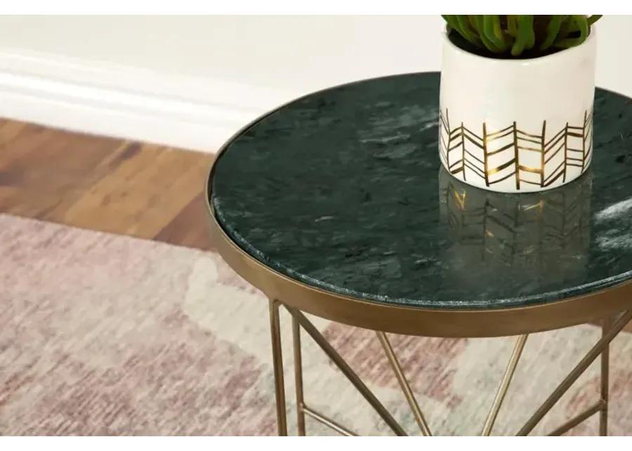 Eliska Round Accent Table with Marble Top Green and Antique Gold