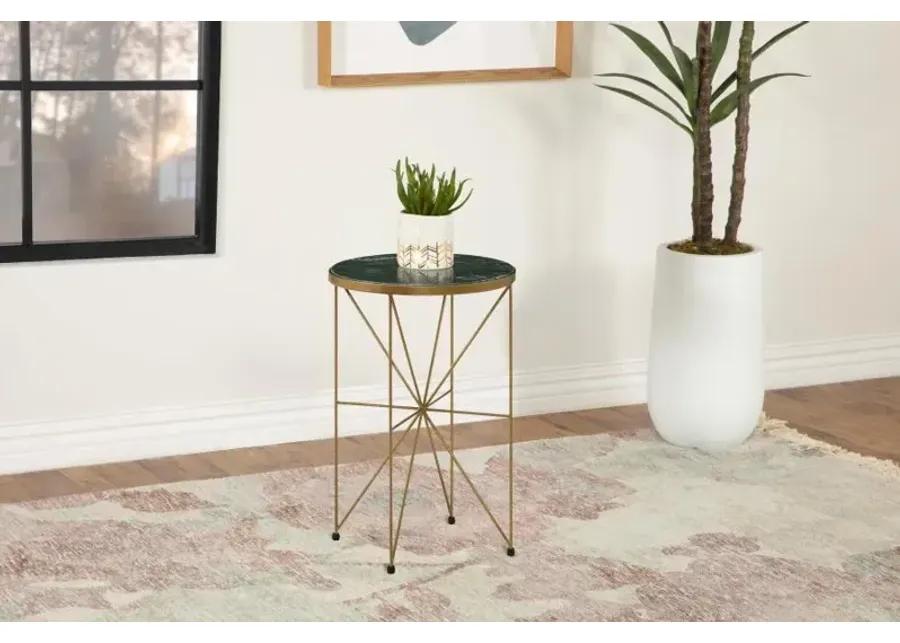 Eliska Round Accent Table with Marble Top Green and Antique Gold