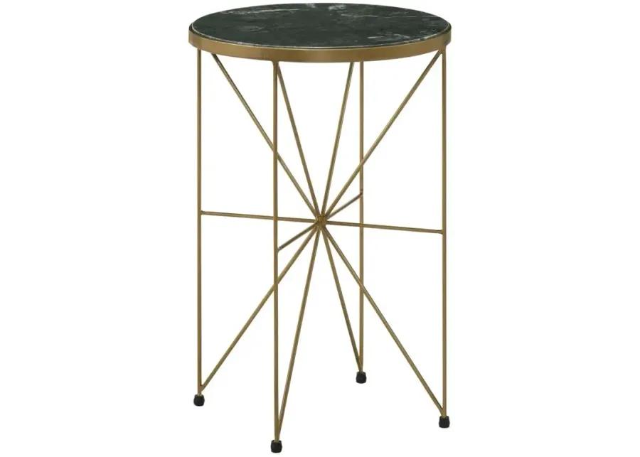 Eliska Round Accent Table with Marble Top Green and Antique Gold